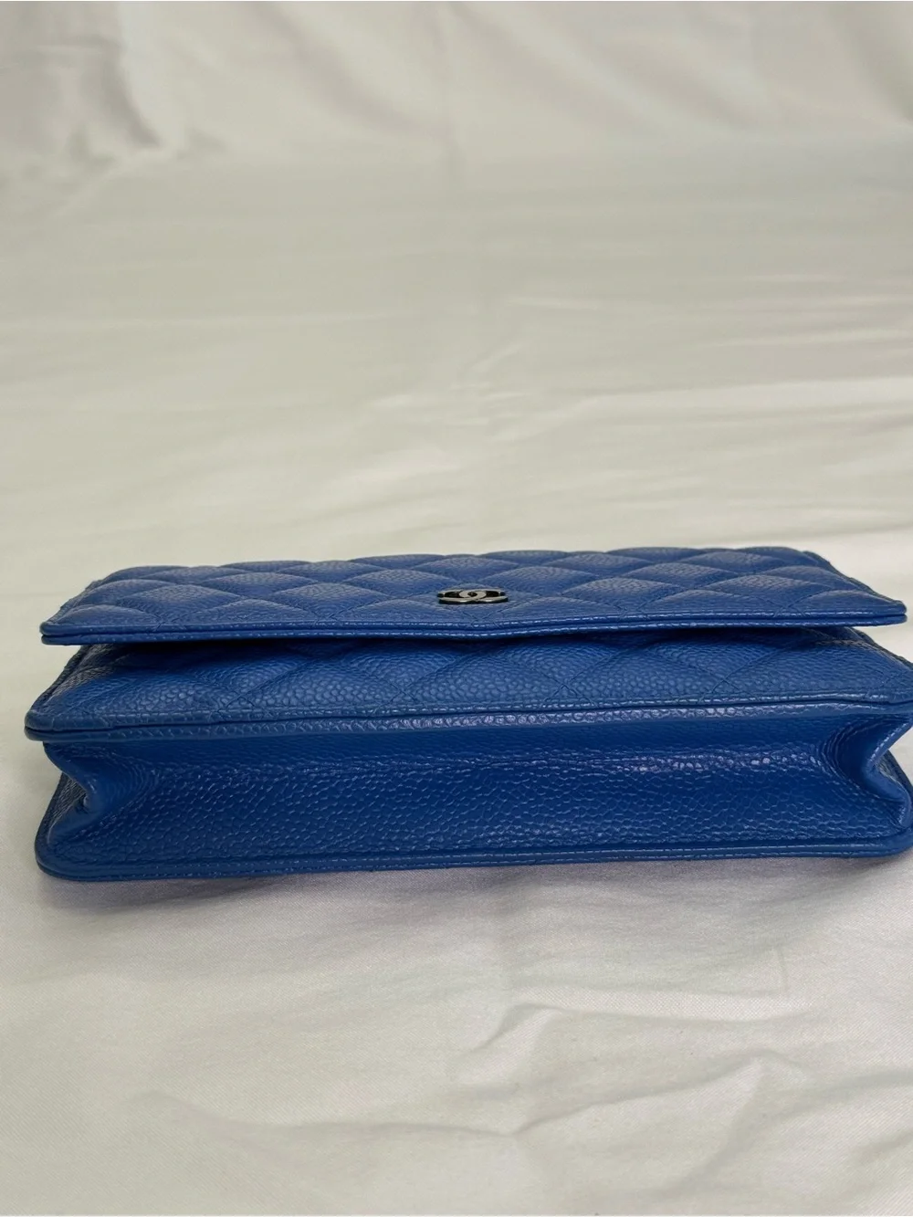 CHANEL Quilted Caviar Leather Wallet in Royal Blue with Gold CC